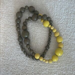Anthropologie Chunky Beaded Necklace Set - Yellow and Taupe/Gray